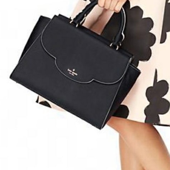 Full Size Kate Spade Leewood Place Leather Crossbody Bag Tote Black Scallops - Picture 10 of 10